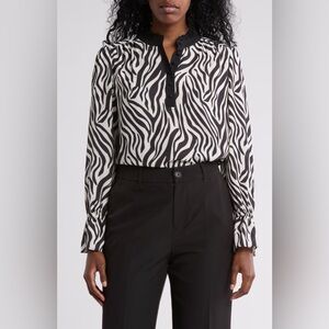 Gemma + Jane Georgette Zebra Print Button Front Top